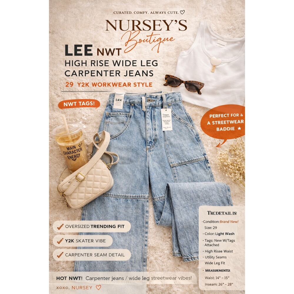Lee NWT High Rise Wide Leg Carpenter Jeans 29 Y2K Workwear Denim